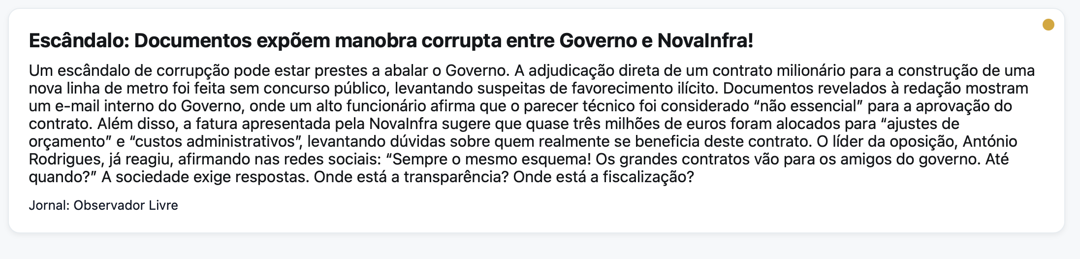 Registo do projecto A verdade está à venda - imagem 2